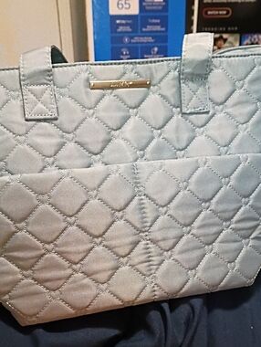 Betsey Johnson Quilted Light Gray Tote Bag